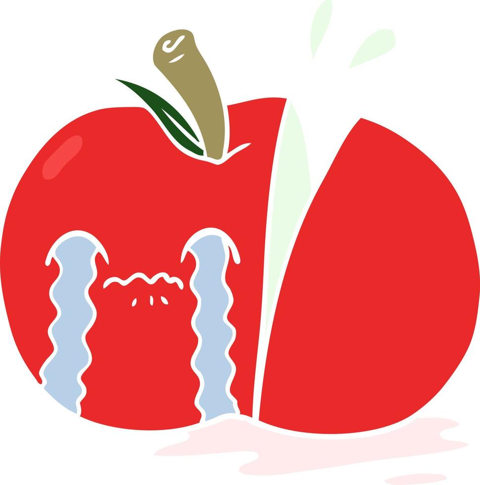 manzana en rodajas triste de dibujos animados de estilo de color plano vector