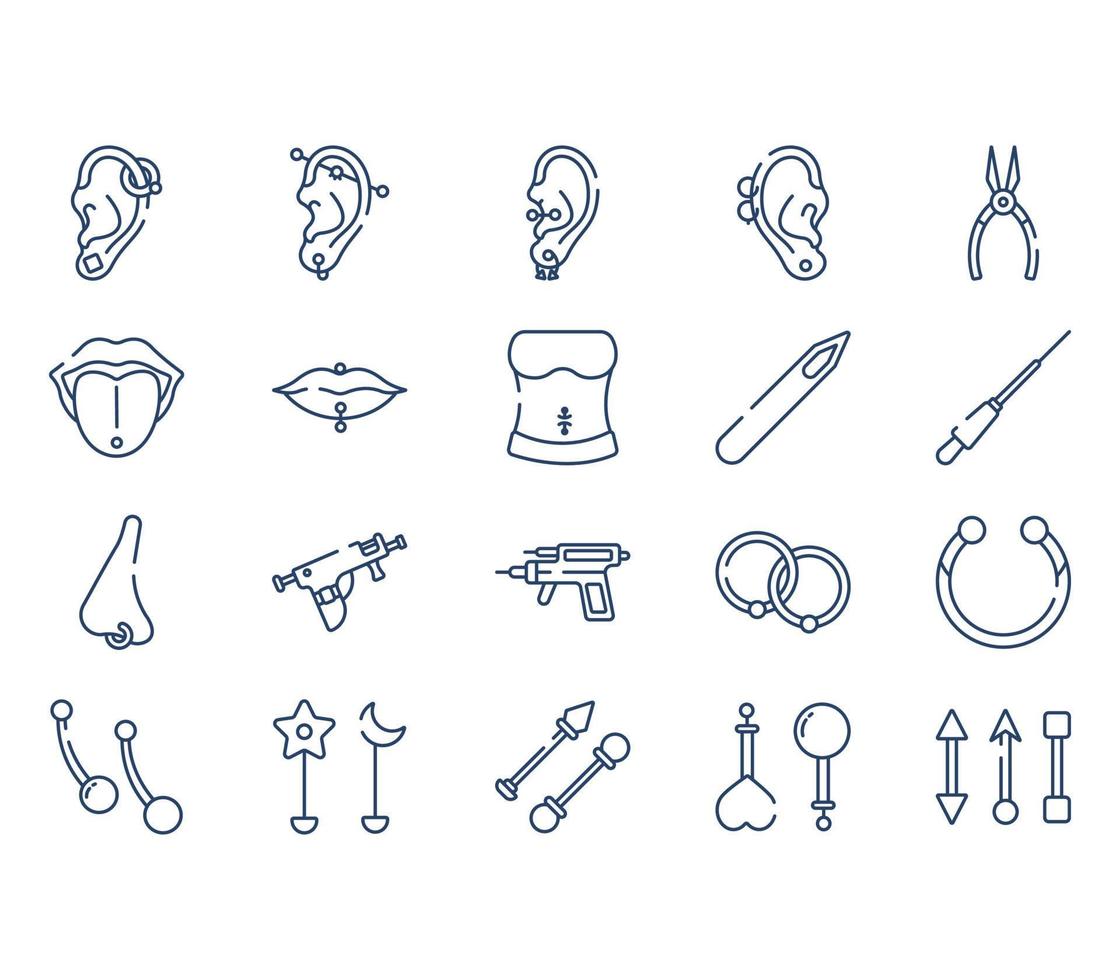 Piercing and jewellery icon set vector