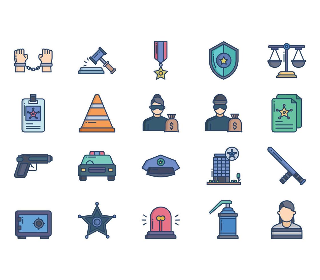 conjunto de iconos policiales y criminales vector