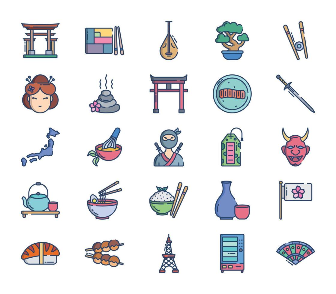 conjunto de iconos de cultura y tradición de japón vector