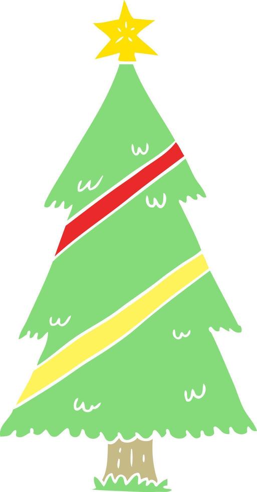árbol de navidad de dibujos animados de estilo de color plano vector