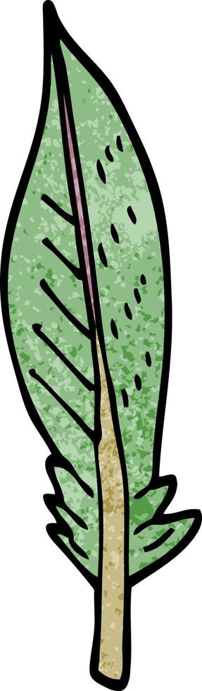 cartoon doodle green feather vector