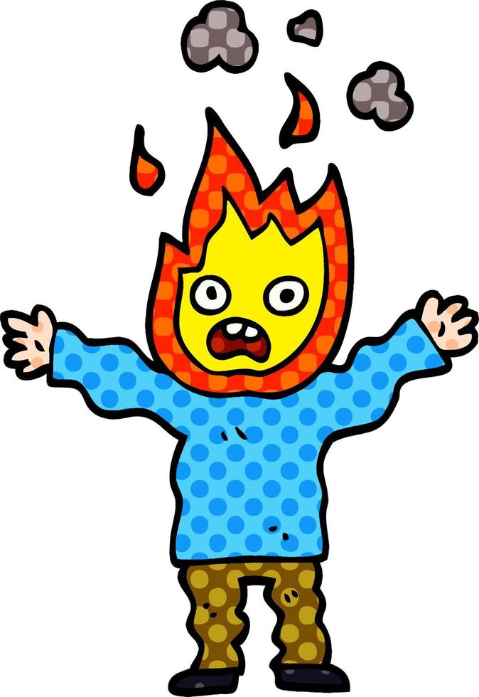 cartoon doodle man with head on fire vector