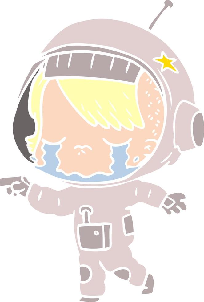 flat color style cartoon crying astronaut girl vector