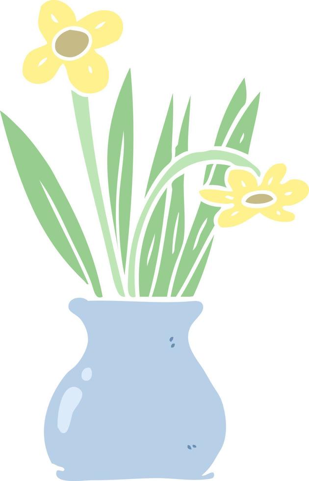 flat color style cartoon flowers in vase vector