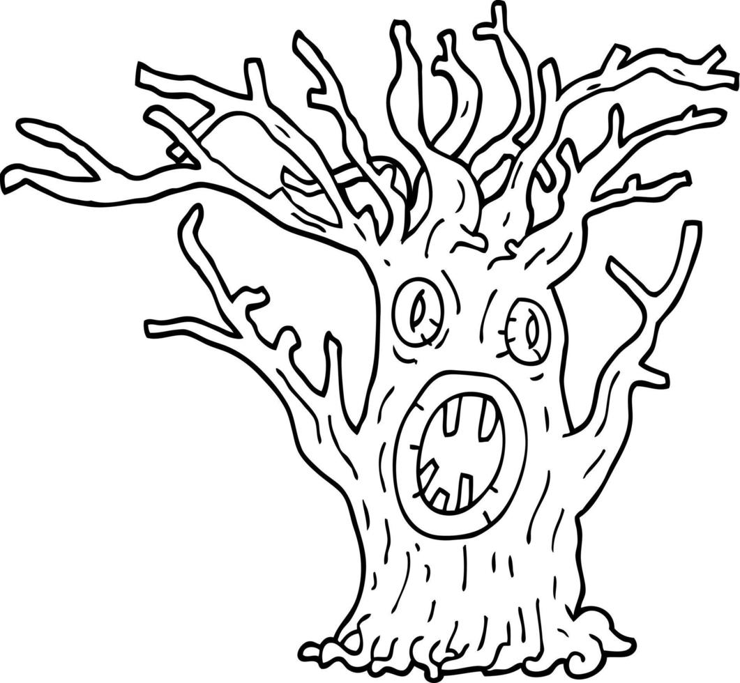 line drawing cartoon spooky tree vector