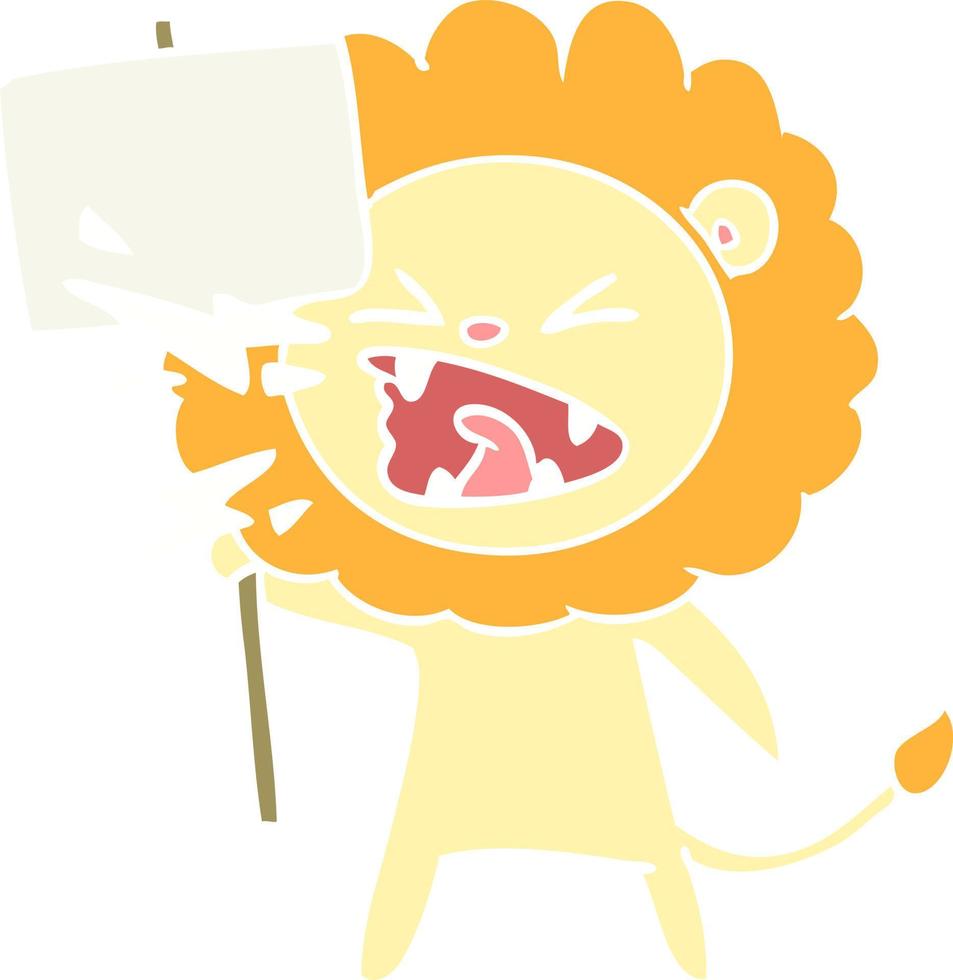 flat color style cartoon roaring lion protester vector