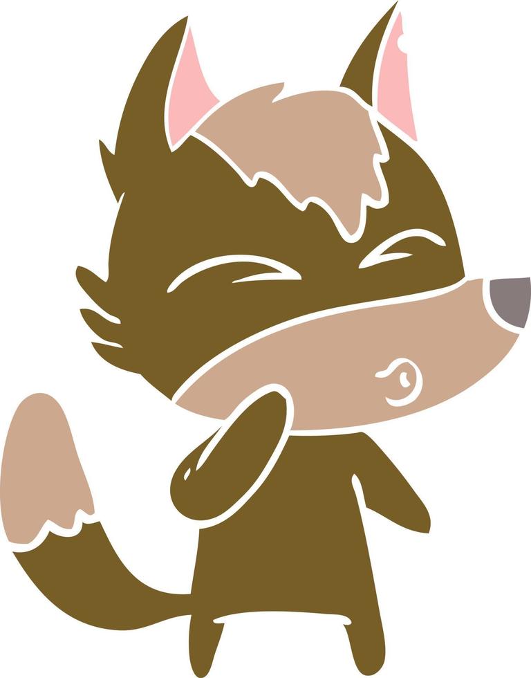 flat color style cartoon wolf whistling vector