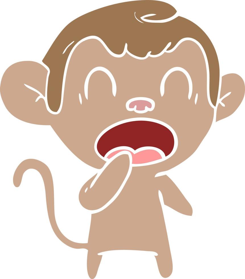 yawning flat color style cartoon monkey vector