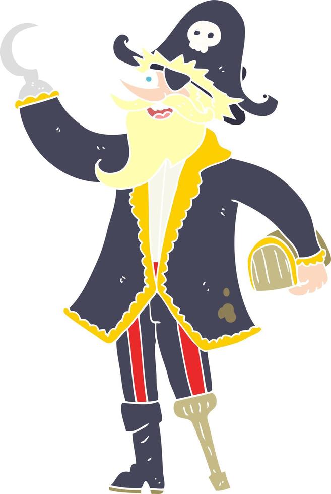 ilustración de color plano de un capitán pirata de dibujos animados vector