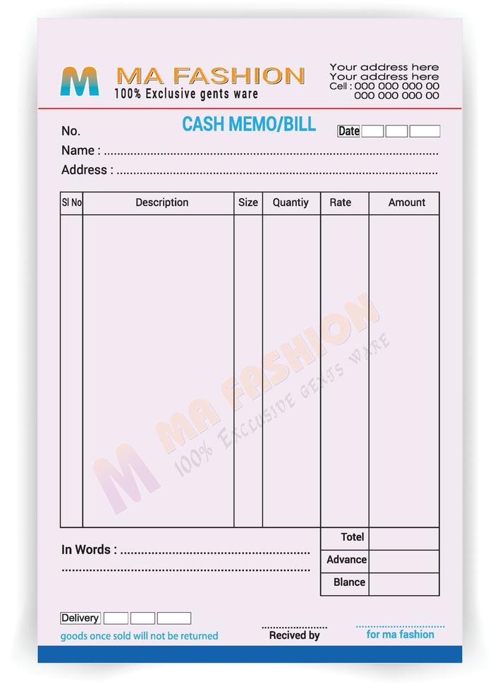 Business payment Cash memo invoice vector template design, Sale invoce template