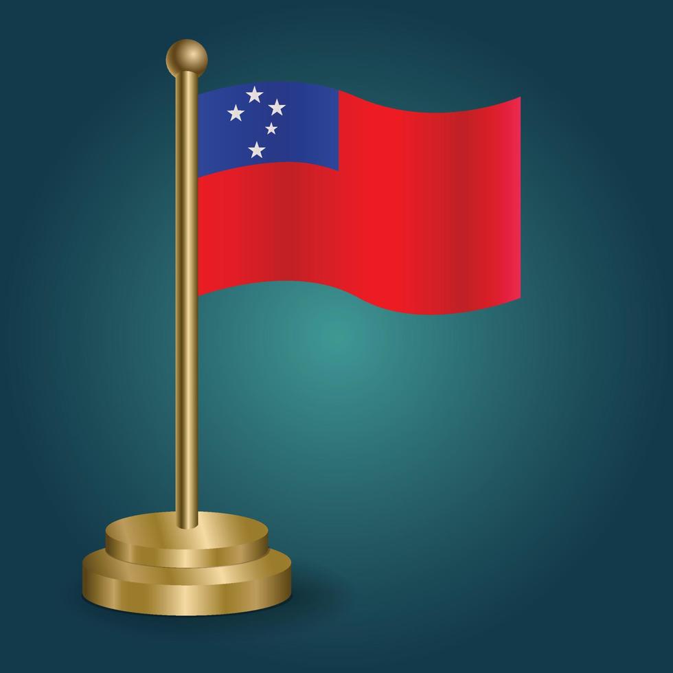 WESTERN SAMOA national flag on golden pole on gradation isolated dark background. table flag, vector illustration