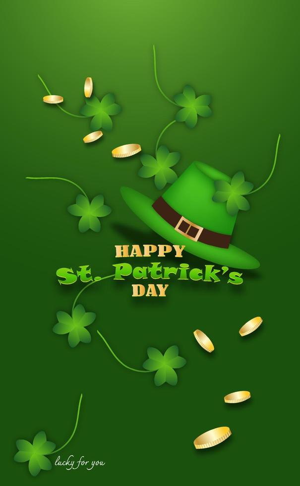 Happy St. Patrick's Day with cauldron , coins ,clovers and hat to event of vector illustration.