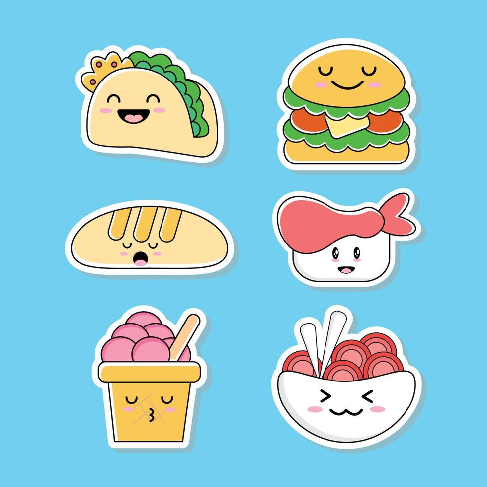 Set of fast food like ice cream, bread, sandwich, burger, etc. vector
