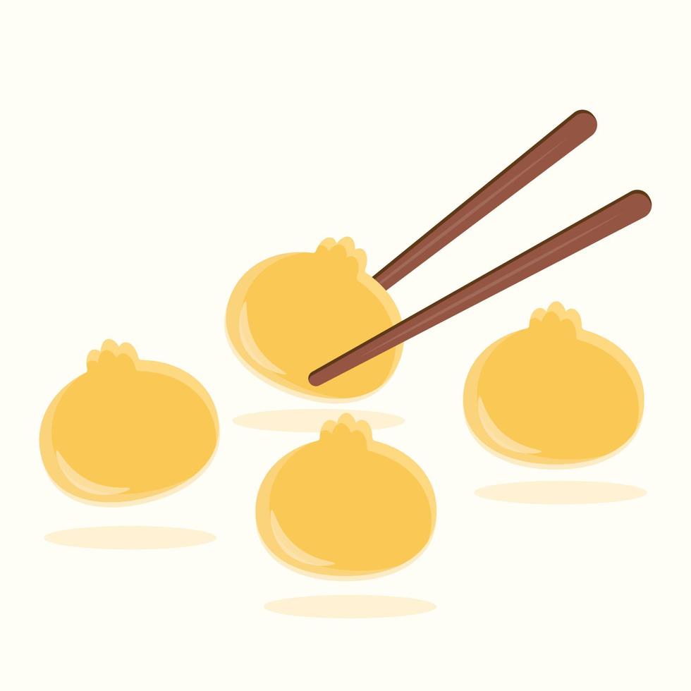 four dumplings and a pair of chopsticks vector