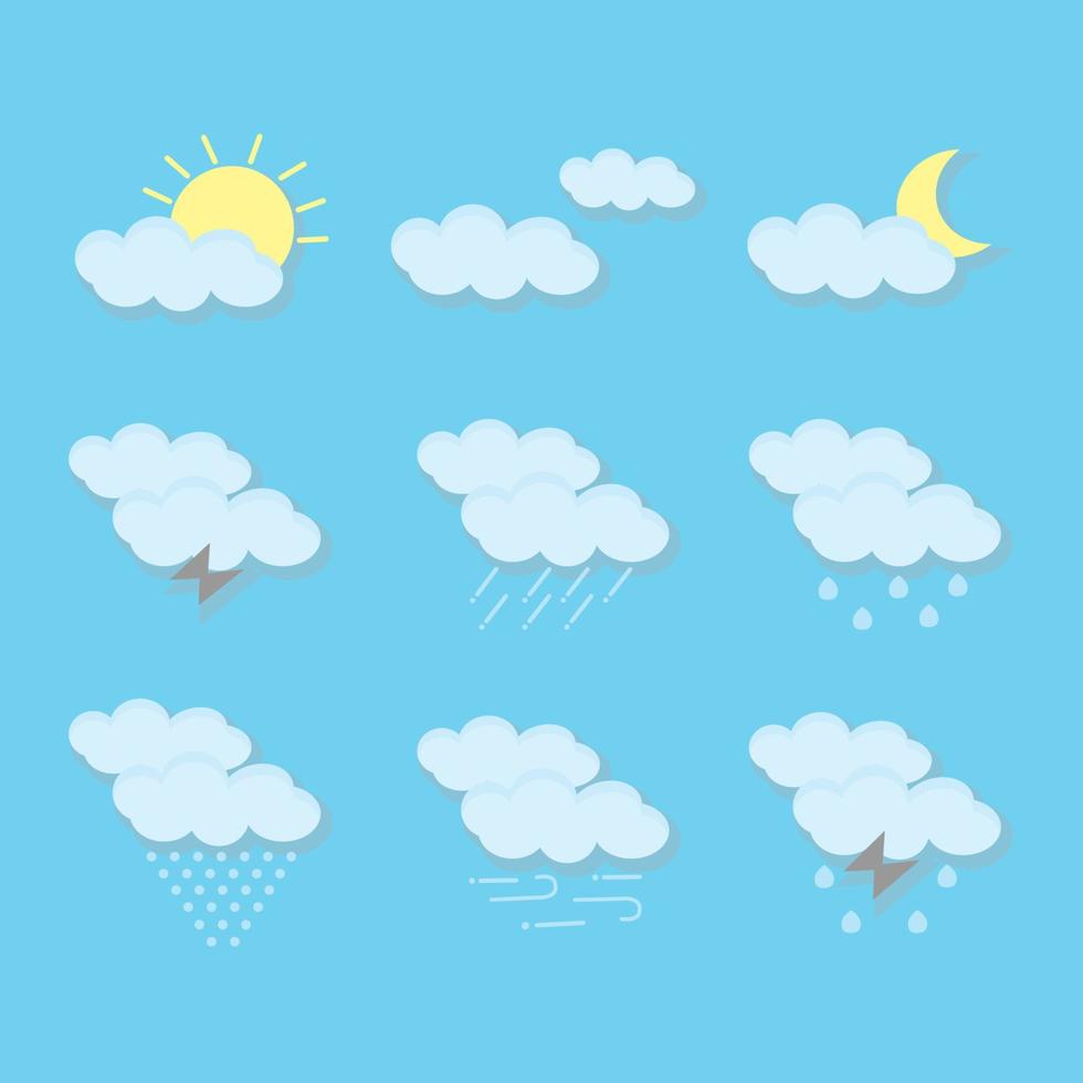 set of weather forecast isolated on blue background vector