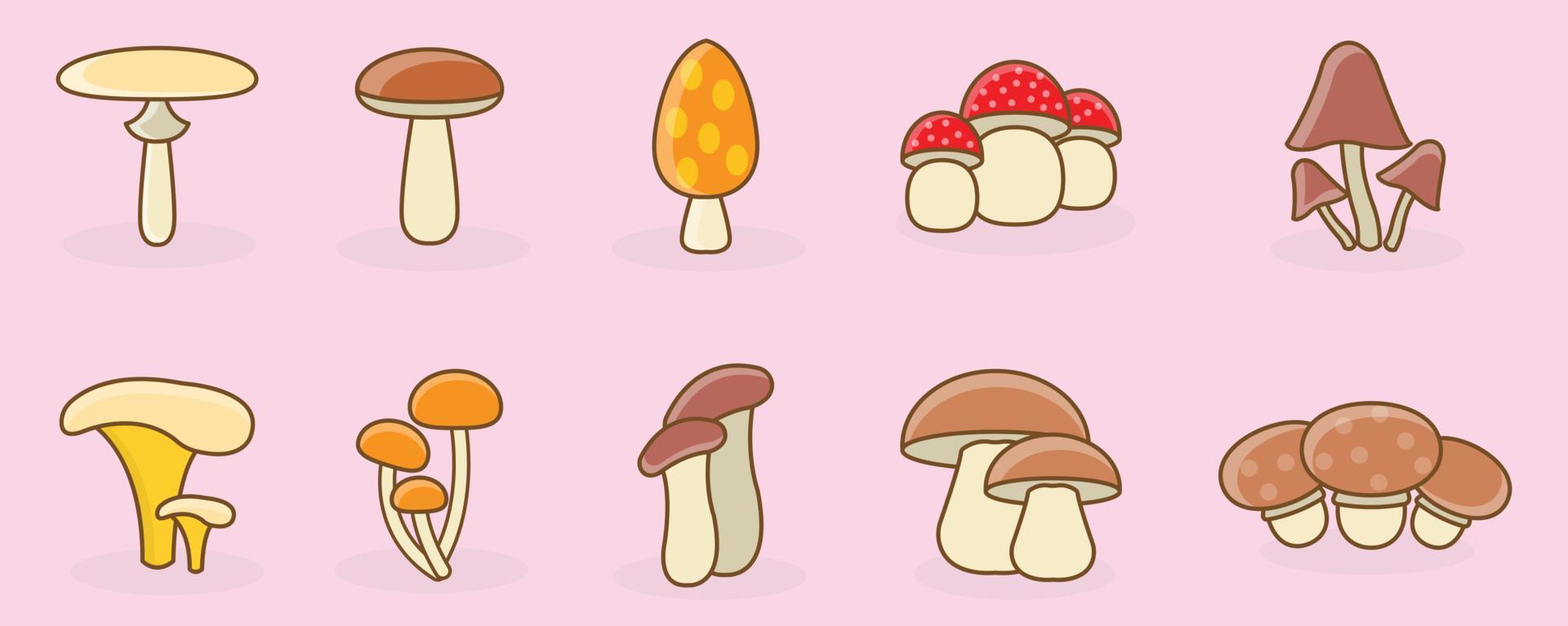 cute mushroom doodle art isolated on pink background vector