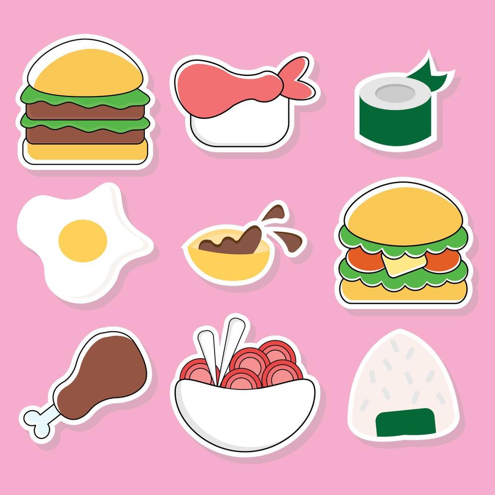 conjunto de colección de comida rápida como huevo, hamburguesa, pollo frito, etc. vector