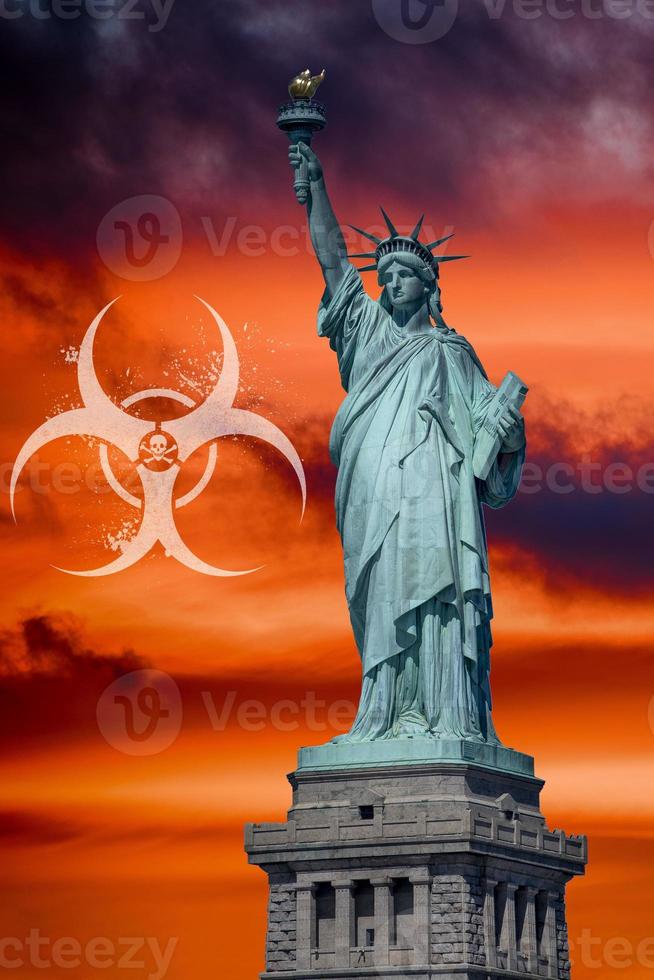 coronavirus infection pandemic disease sign symbolsStatue Of Liberty - Manhattan - Liberty Island - New York photo