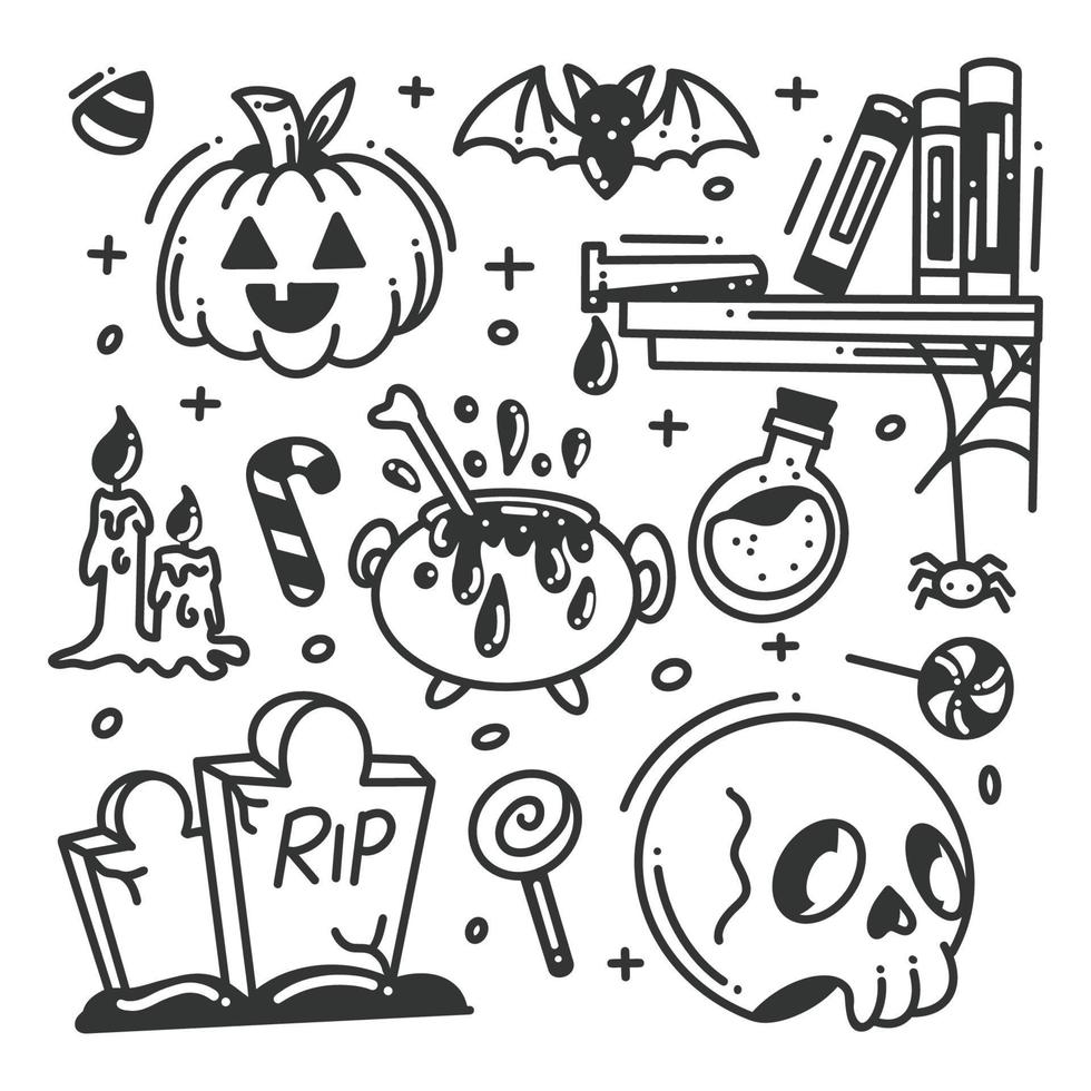 colección de iconos de elementos de halloween dibujados a mano vector