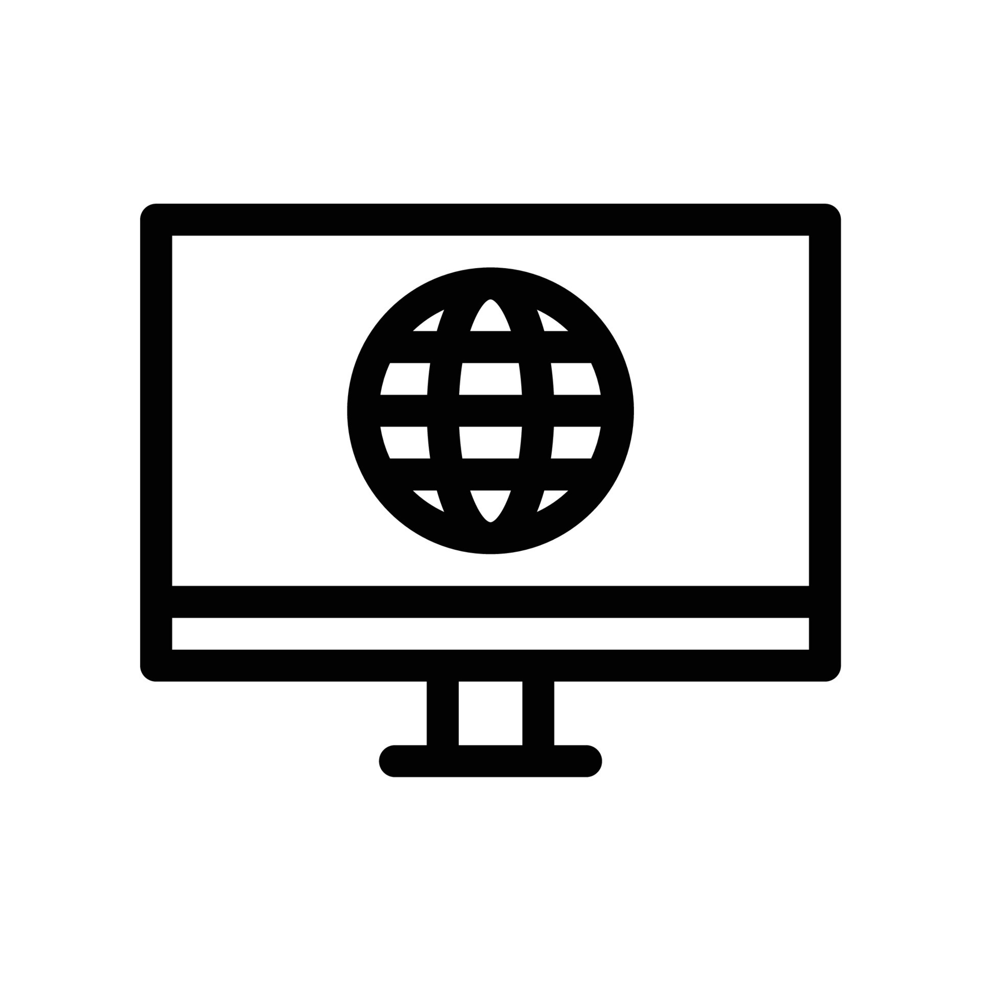 Desktop website icon with computer screen and globe in black outline style 12201733 Vector Art