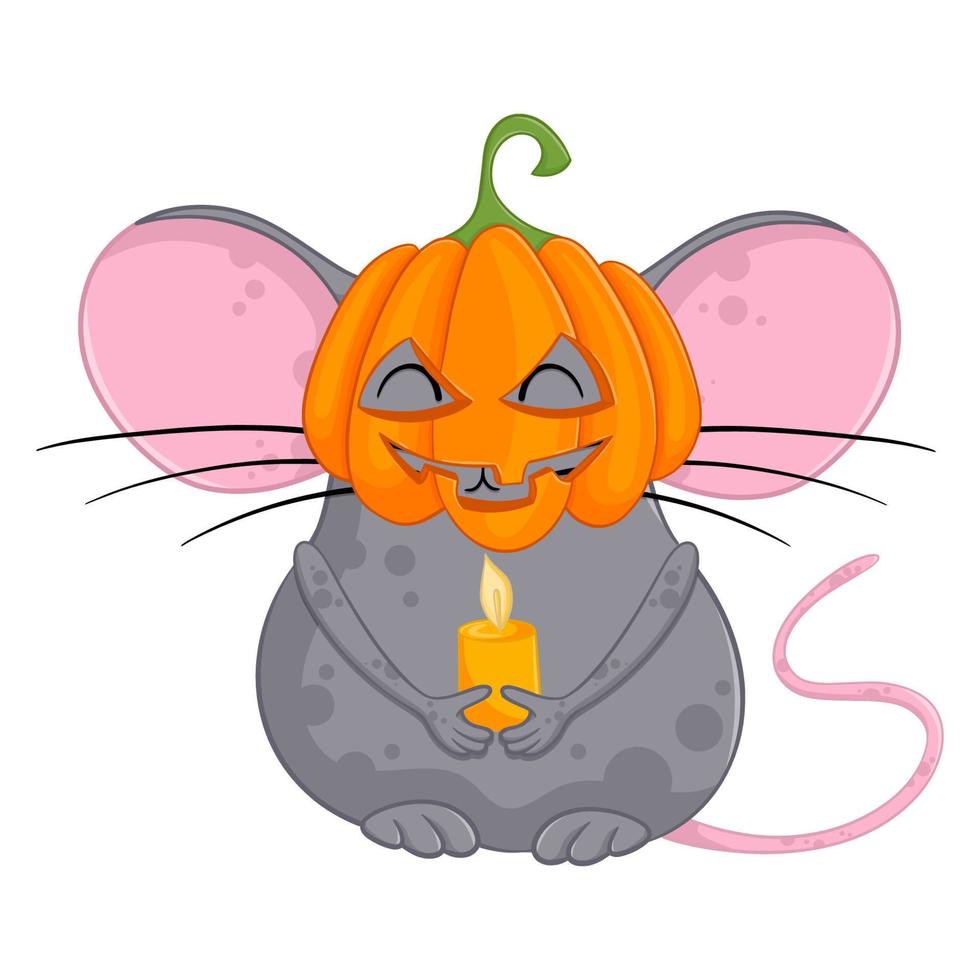 Cartoon halloween pumpkin mouse. Funny illustration. Isolated. vector