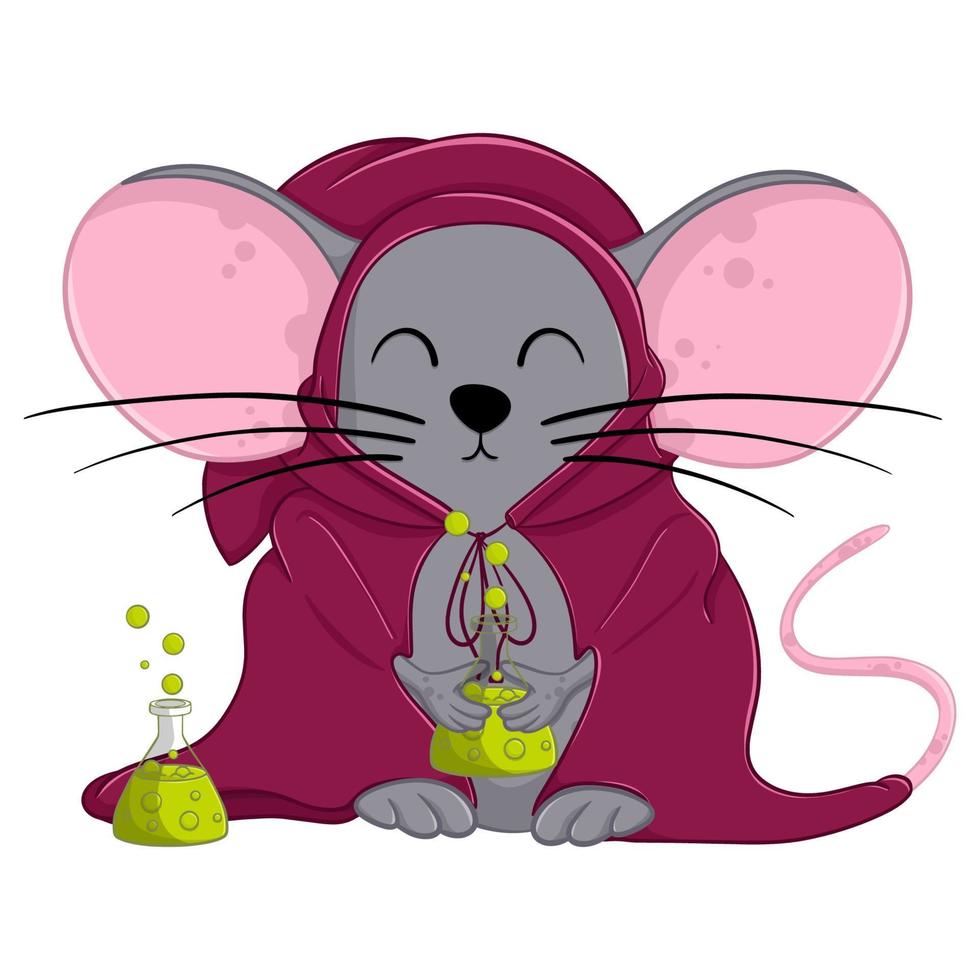 ratón mágico de halloween de dibujos animados. ilustración divertida. aislado. vector