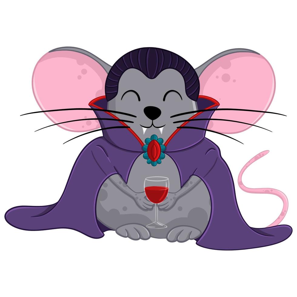 Cartoon halloween dracula mouse. Funny illustration. Isolated. vector