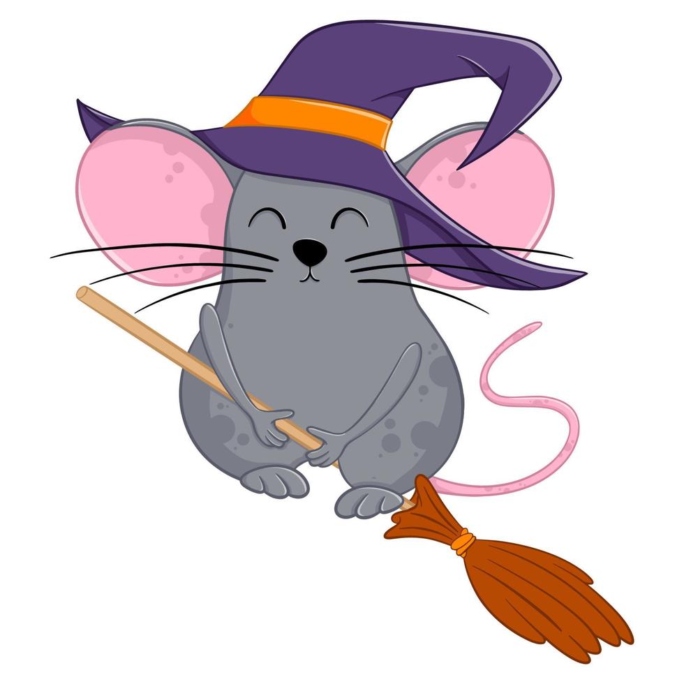 ratón de bruja de halloween de dibujos animados. ilustración divertida. aislado. vector