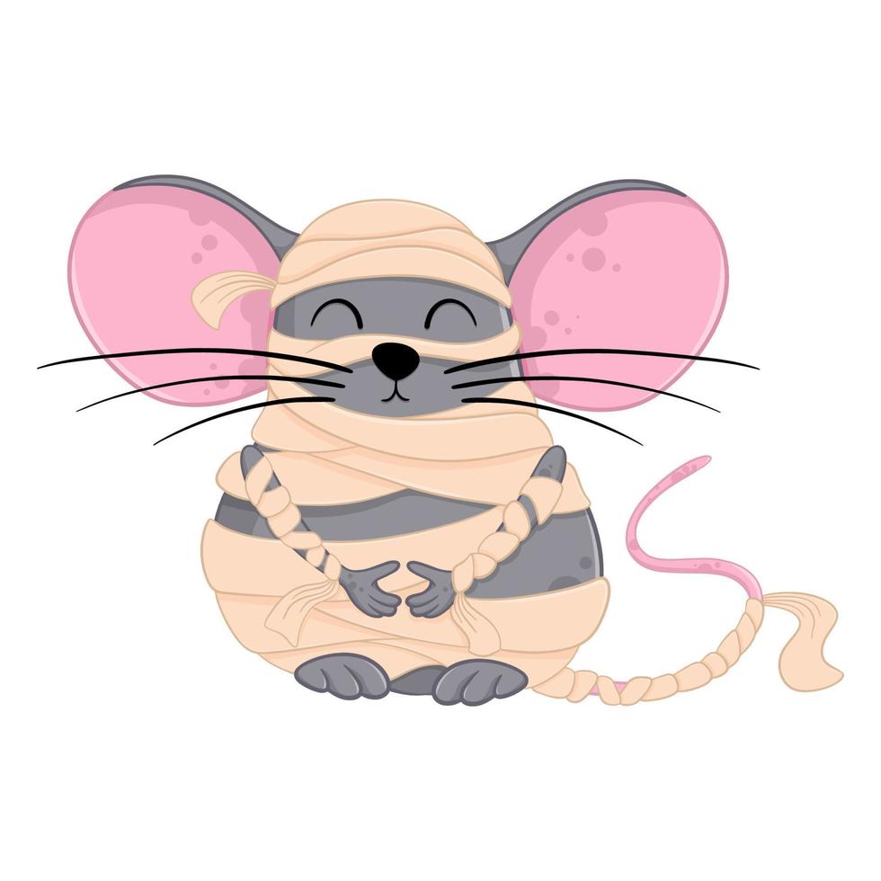 ratón de momia de halloween de dibujos animados. ilustración divertida. aislado. vector