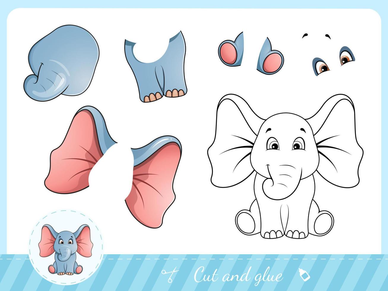 Cut and glue a cartoon elephant vector