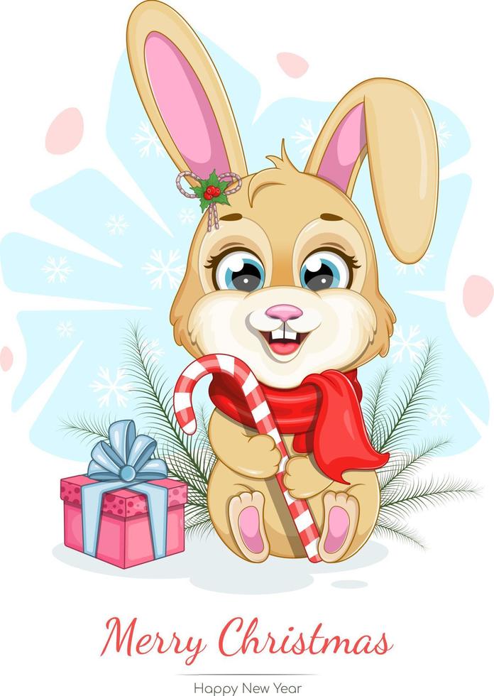 Merry Christmas and Happy New Year card with a funny bunny vector