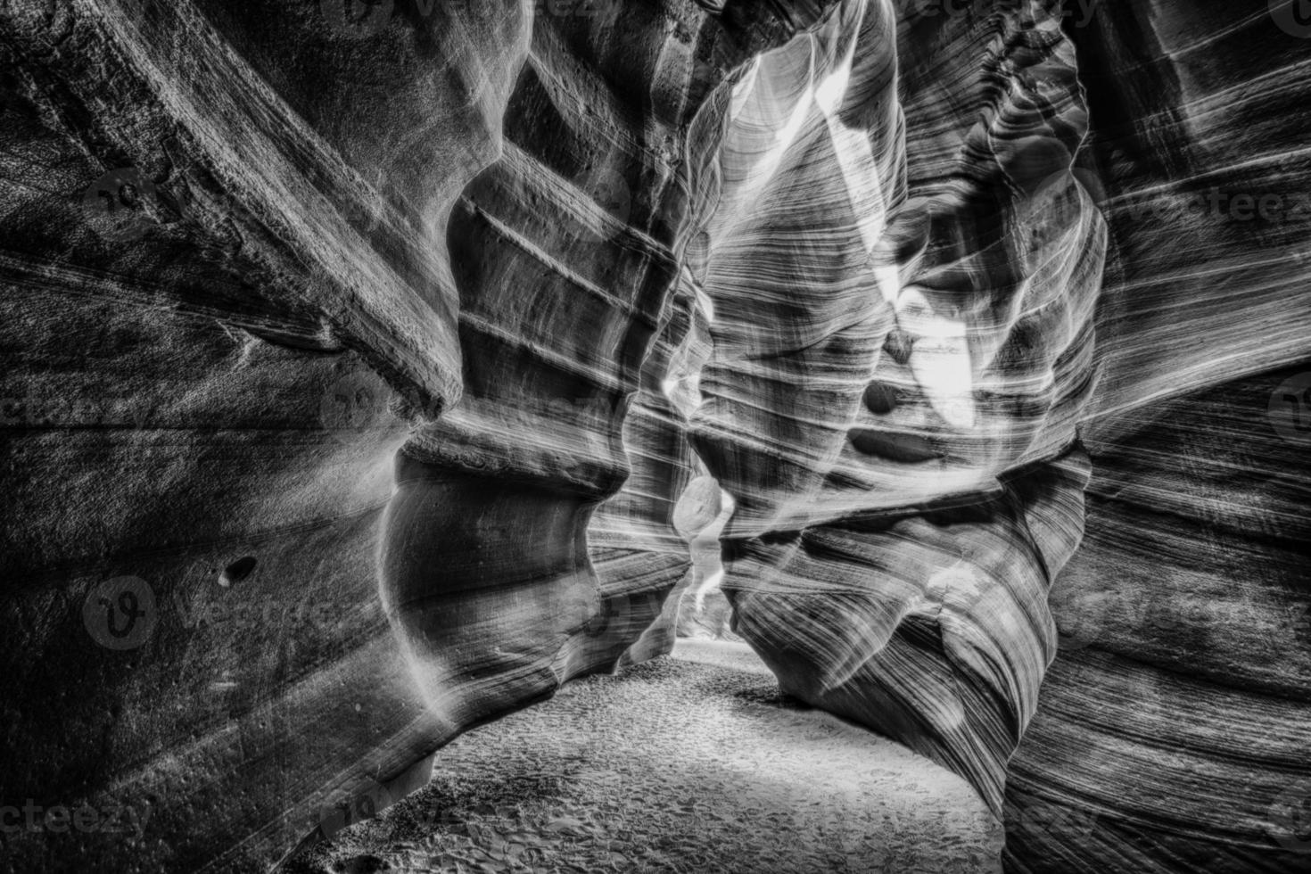 Light rays inside Arizona Antelope Canyon in bw photo