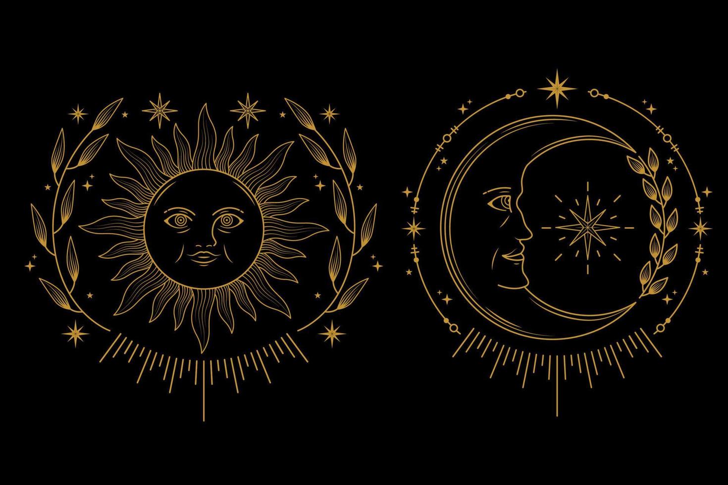 luna celestial y sol con diseño de logotipo de cara vector