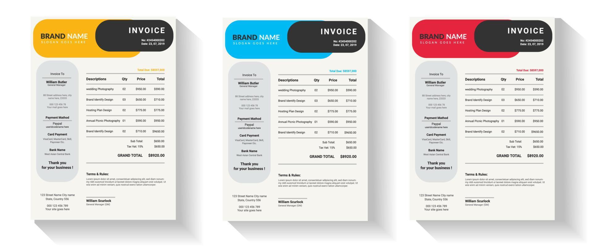 Invoice and payment agreement design vector