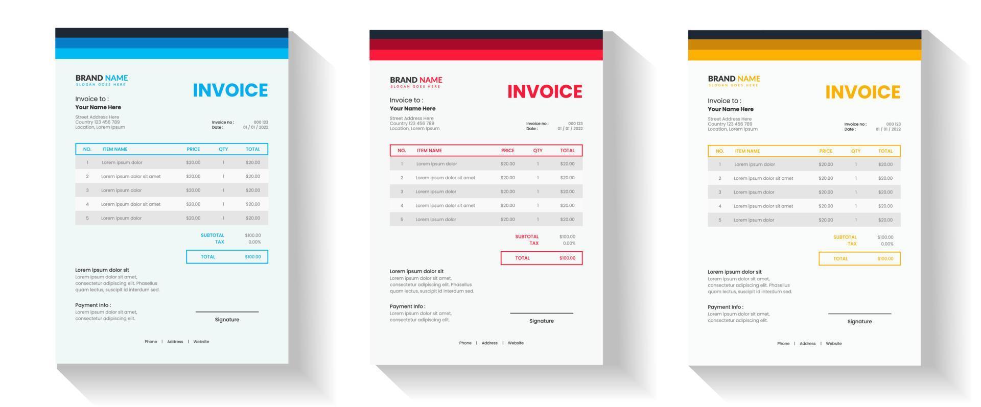 Invoice from template and payment agreement design templates vector