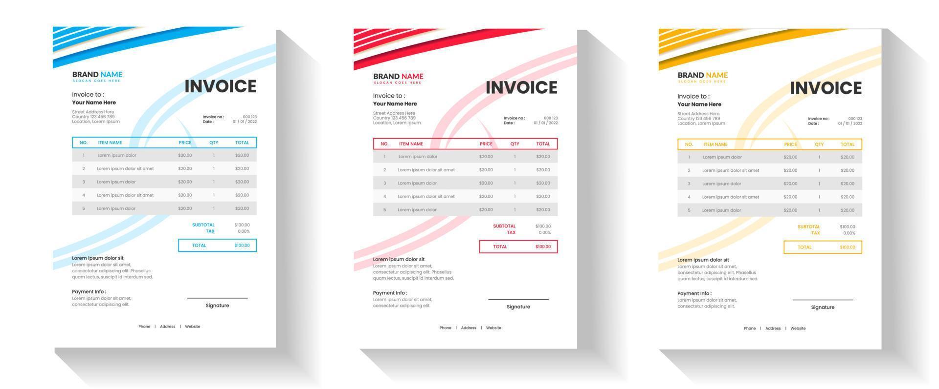 Business Invoice from template and payment agreement design templates. Invoice, Tax form, bill graphic or payment receipt vector