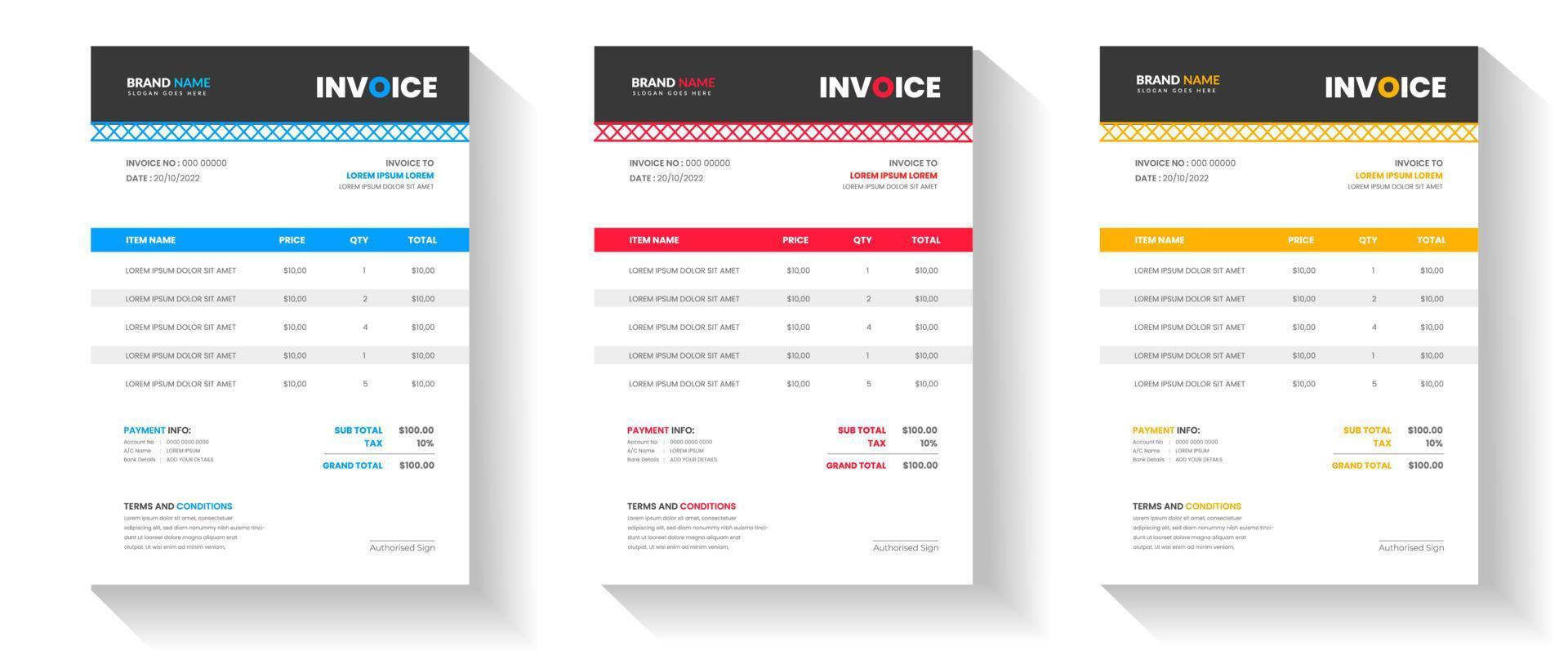 Business Invoice and payment agreement design templates vector