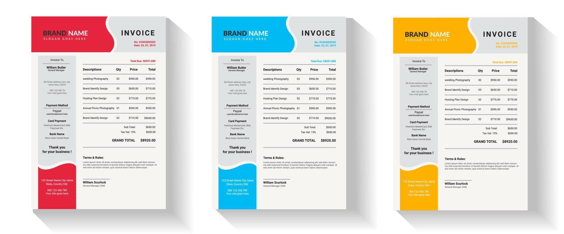 Business Invoice from template and payment agreement vector