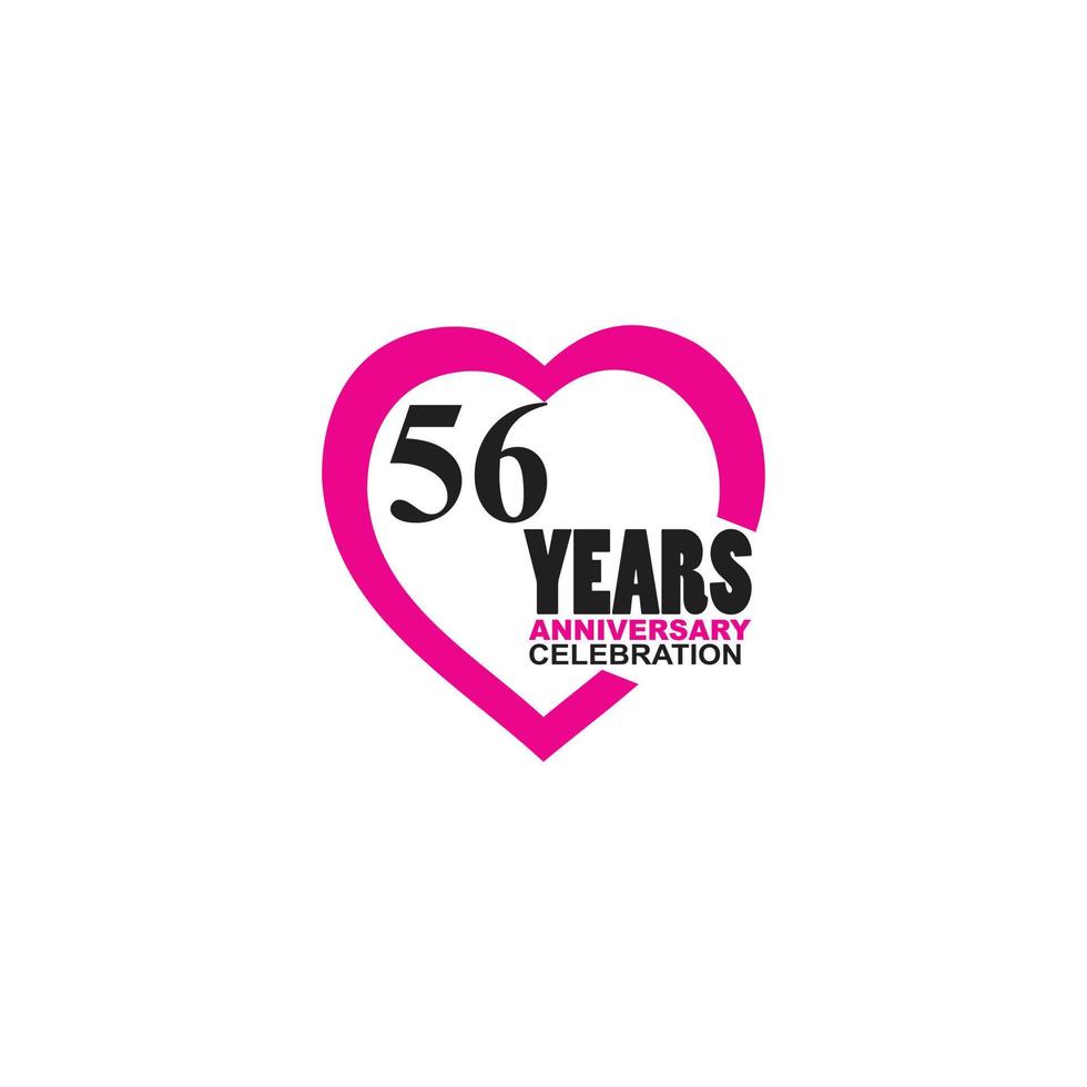 56 Anniversary celebration simple logo with heart design vector
