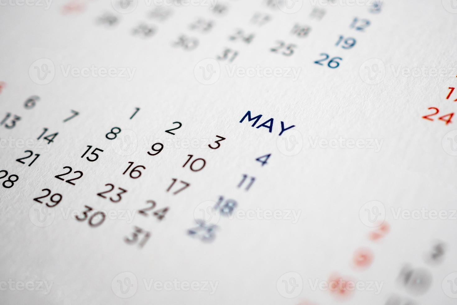 May calendar page with months and dates photo