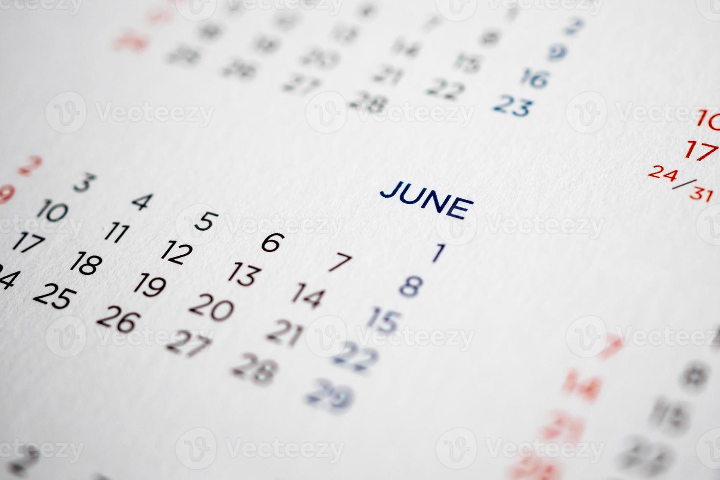 June calendar page with months and dates photo