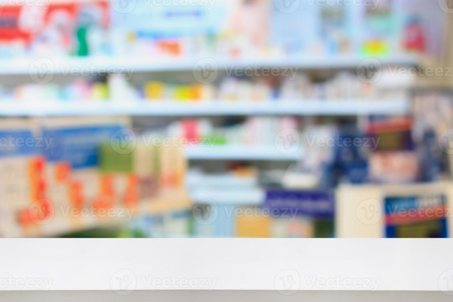 Pharmacy shelves fill with medicines photo