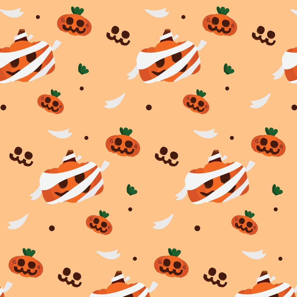 halloween fondo momia y fantasma tema elemento ilustración sobre fondo naranja de patrones sin fisuras en el vector. vector