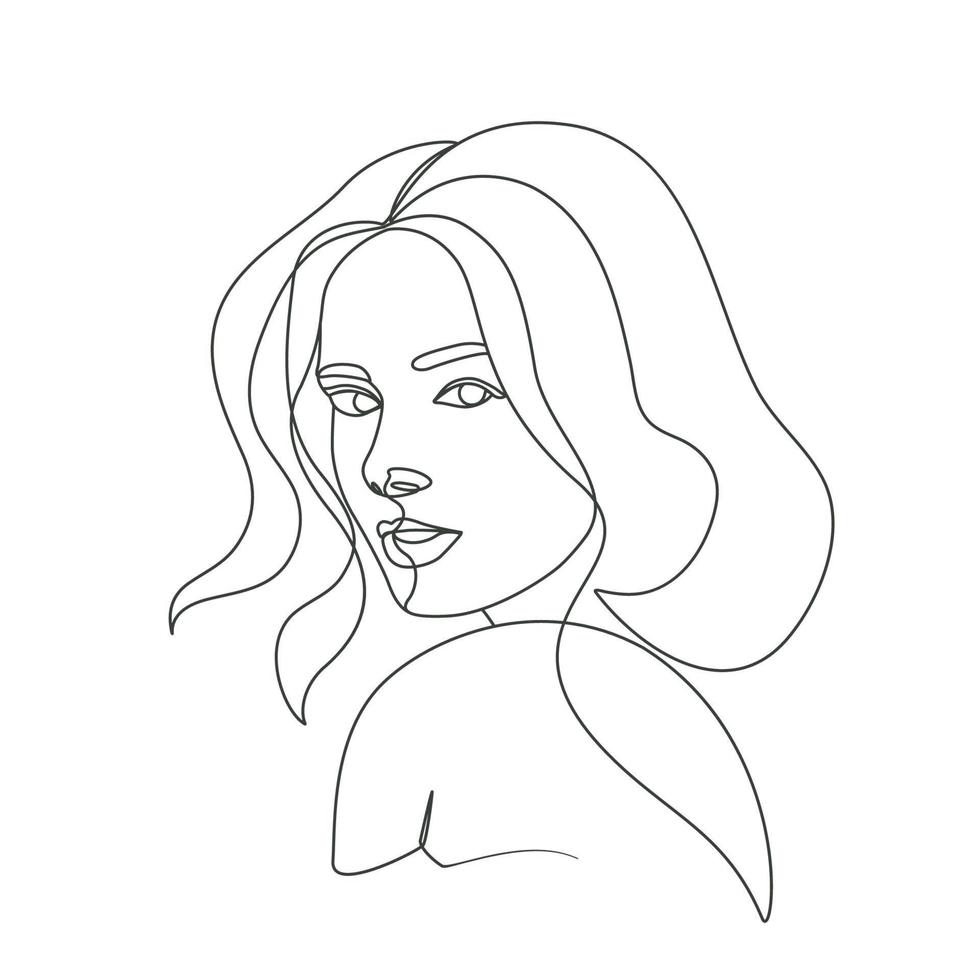 Female line art drawing elegant linear art vector