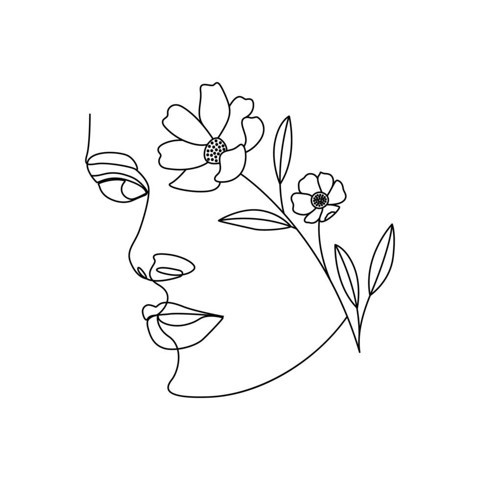 Lady face and eyes linear drawing vector