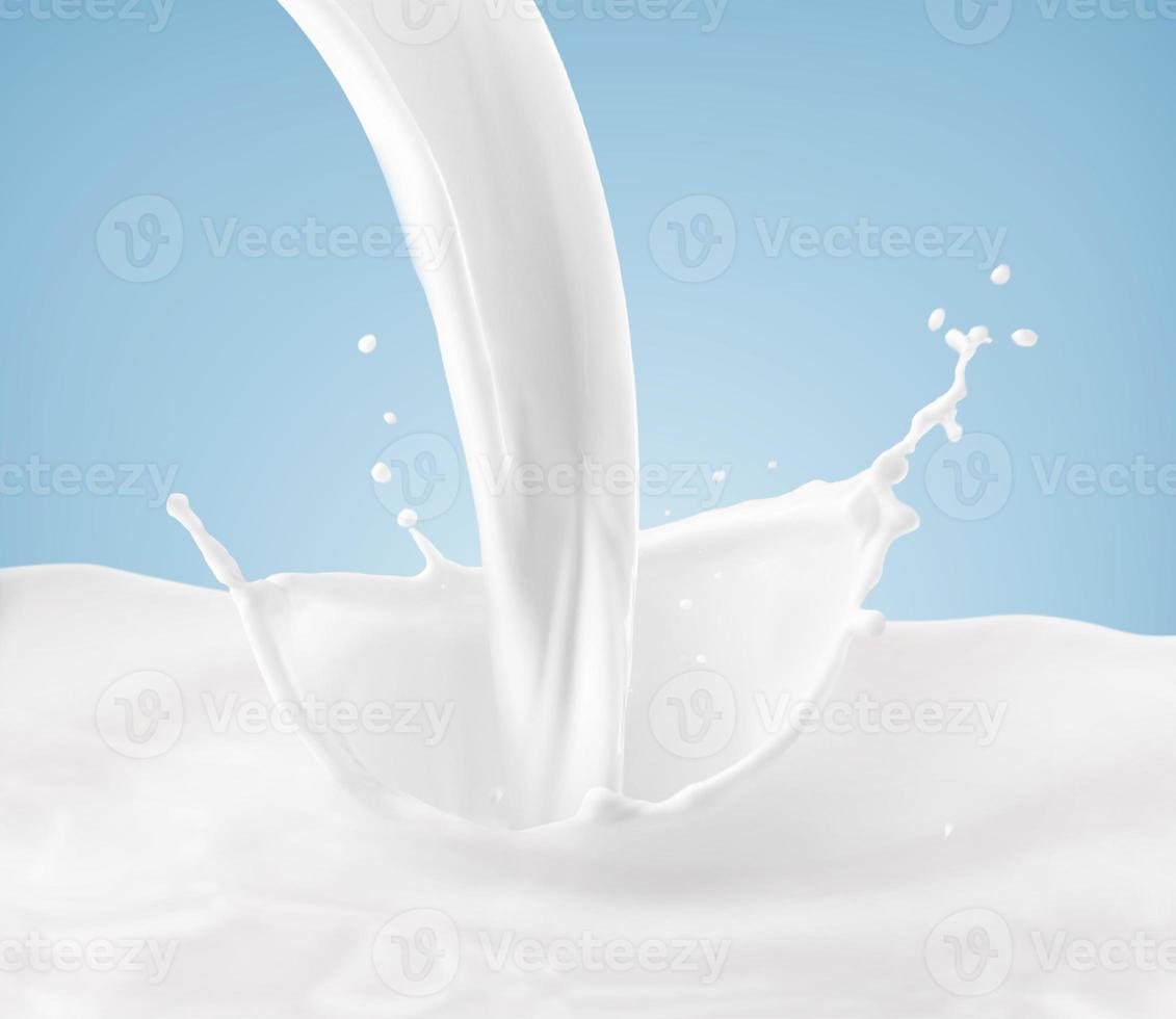 splashing milk on a blue background photo