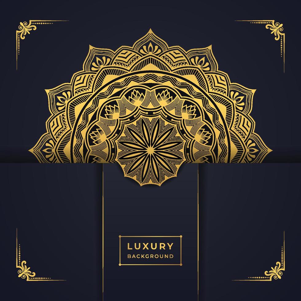 Luxury golden mandala ornate background for wedding invitation. Golden ornament design background vector