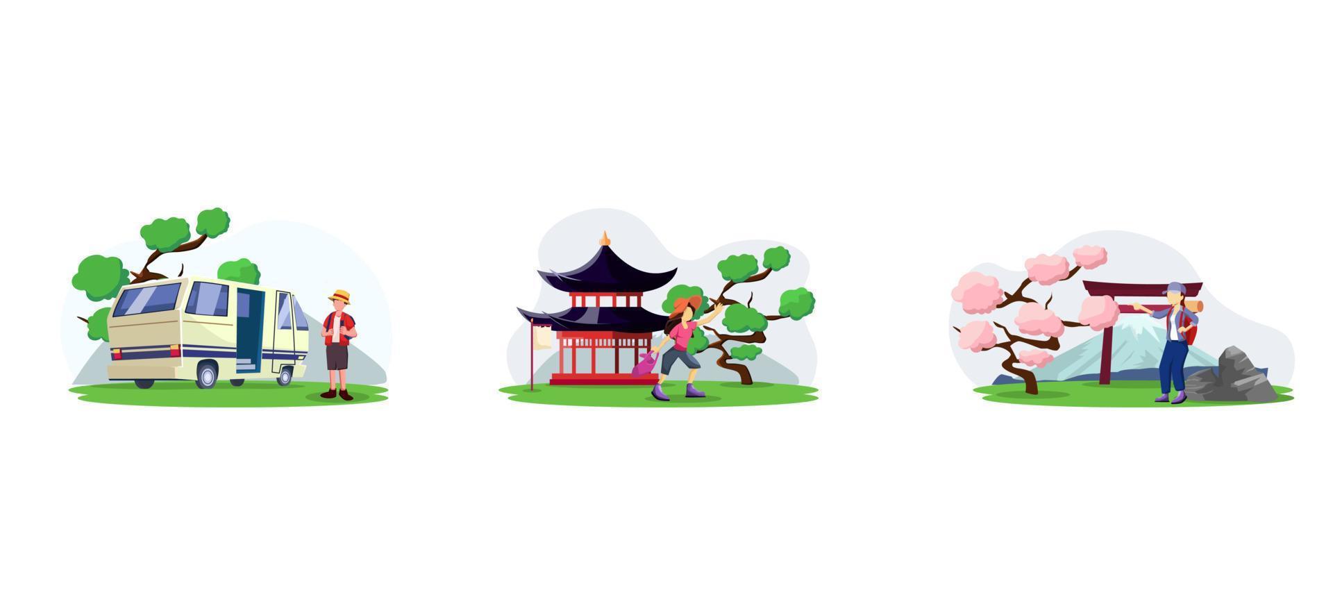 Japan Destination Flat Bundle Design vector