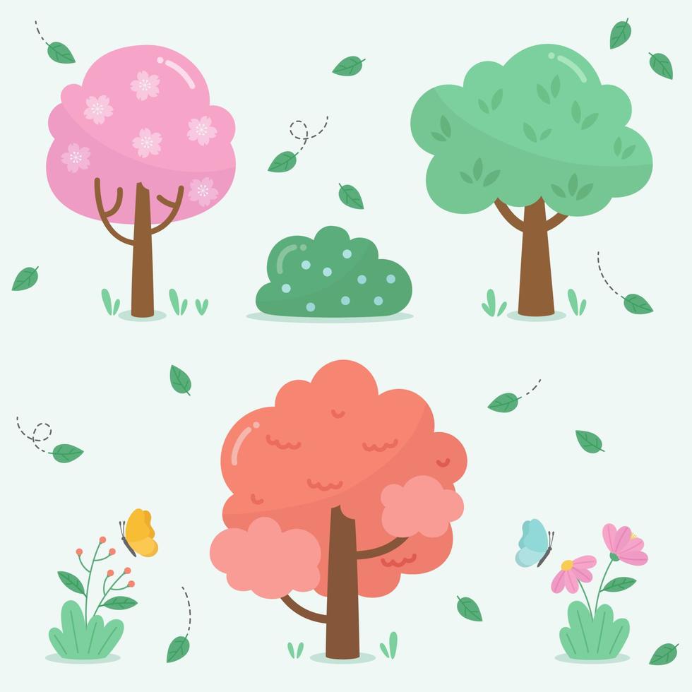 lindo conjunto de imágenes prediseñadas de árbol de la naturaleza. vector